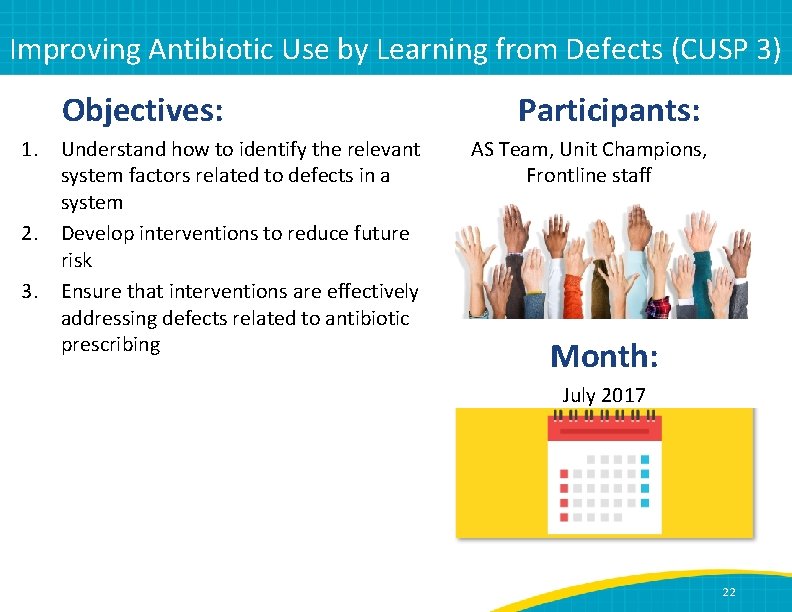 Improving Antibiotic Use by Learning from Defects (CUSP 3) Objectives: 1. 2. 3. Understand
