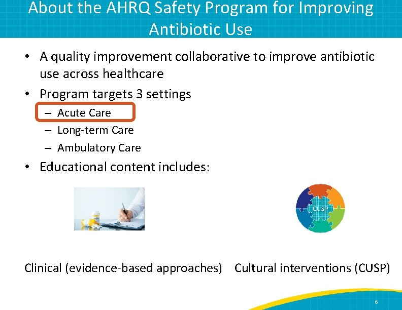 About the AHRQ Safety Program for Improving Antibiotic Use • A quality improvement collaborative