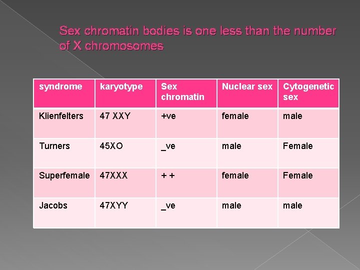 Sex chromatin bodies is one less than the number of X chromosomes syndrome karyotype