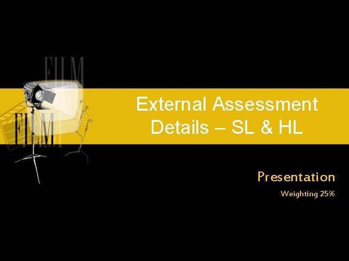 External Assessment Details – SL & HL Presentation Weighting 25% External Assessment Details – SL & HL Presentation Weighting 25%