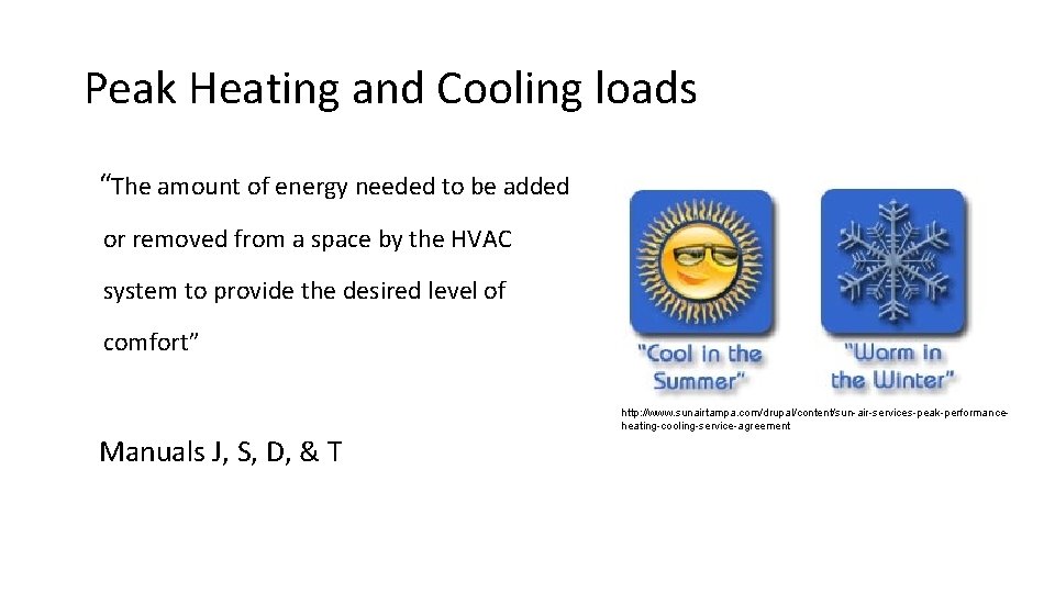 Peak Heating and Cooling loads “The amount of energy needed to be added or