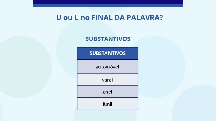 U ou L no FINAL DA PALAVRA? SUBSTANTIVOS automóvel varal anel funil 