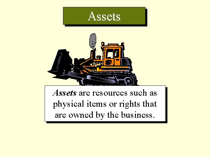 Assets are resources such as physical items or rights that are owned by the