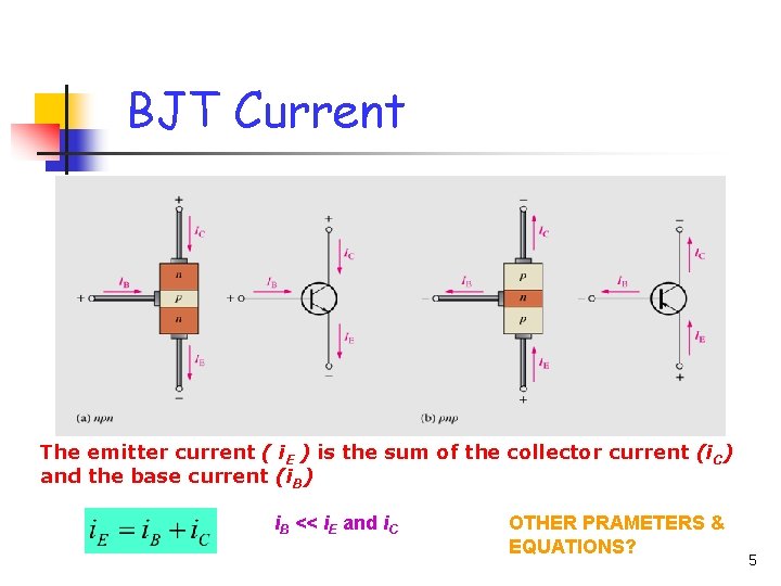 BJT Current The emitter current ( i. E ) is the sum of the