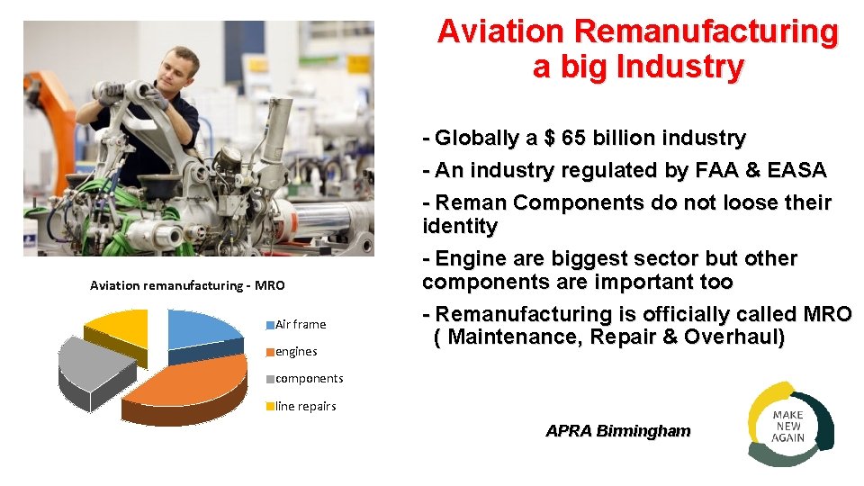 Aviation Remanufacturing a big Industry Aviation remanufacturing - MRO Air frame engines - Globally