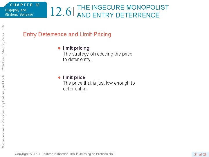 12. 6 THE INSECURE MONOPOLIST AND ENTRY DETERRENCE Microeconomics: Principles, Applications, and Tools O’Sullivan,