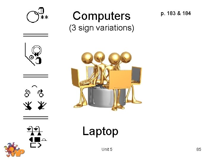 Computers p. 183 & 184 (3 sign variations) Laptop Unit 5 85 