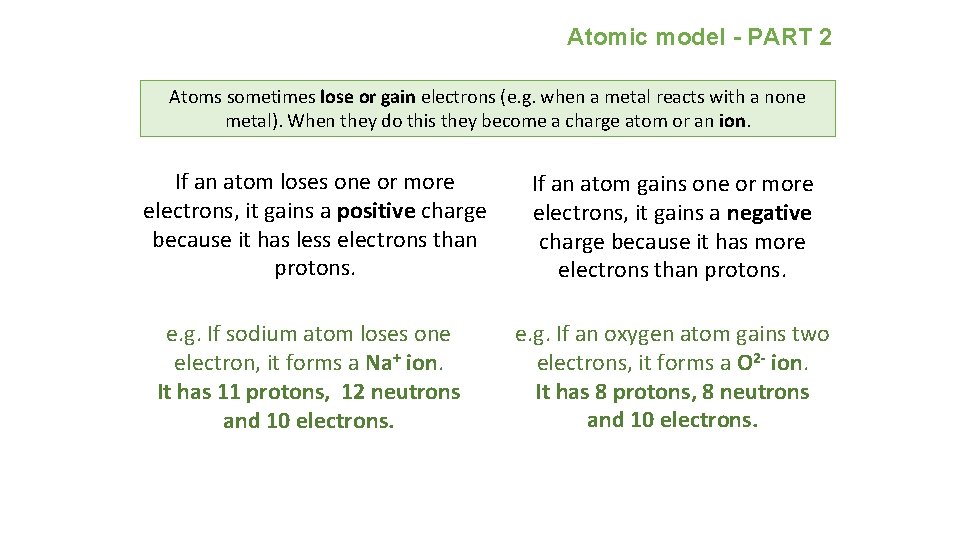 Atomic model - PART 2 Atoms sometimes lose or gain electrons (e. g. when