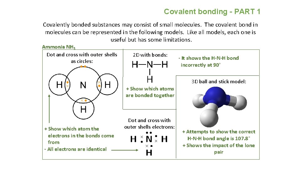 Covalent bonding - PART 1 Covalently bonded substances may consist of small molecules. The