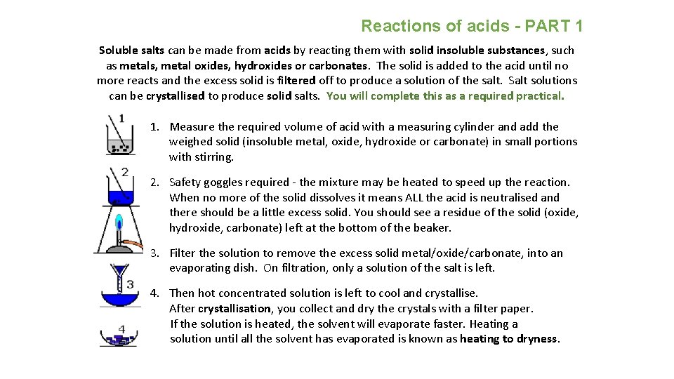 Reactions of acids - PART 1 Soluble salts can be made from acids by