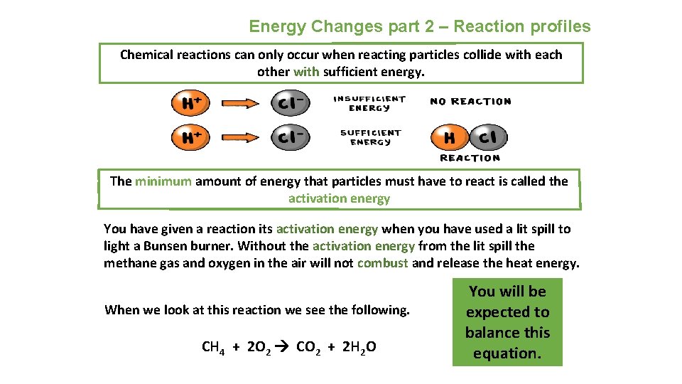 Energy Changes part 2 – Reaction profiles Chemical reactions can only occur when reacting