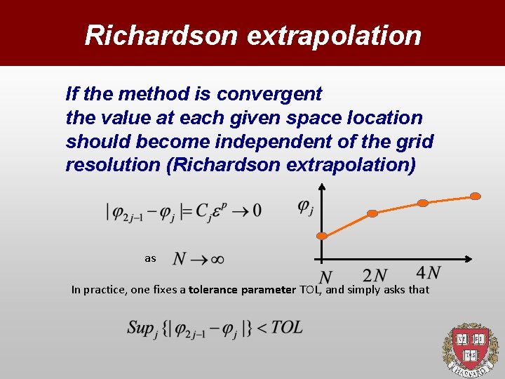 Richardson extrapolation If the method is convergent the value at each given space location