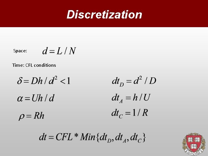 Discretization Space: Time: CFL conditions 