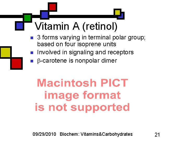 Vitamin A (retinol) n n n 3 forms varying in terminal polar group; based