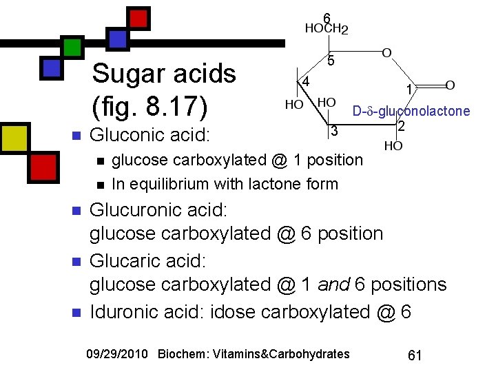 6 Sugar acids (fig. 8. 17) n Gluconic acid: n n n 5 4