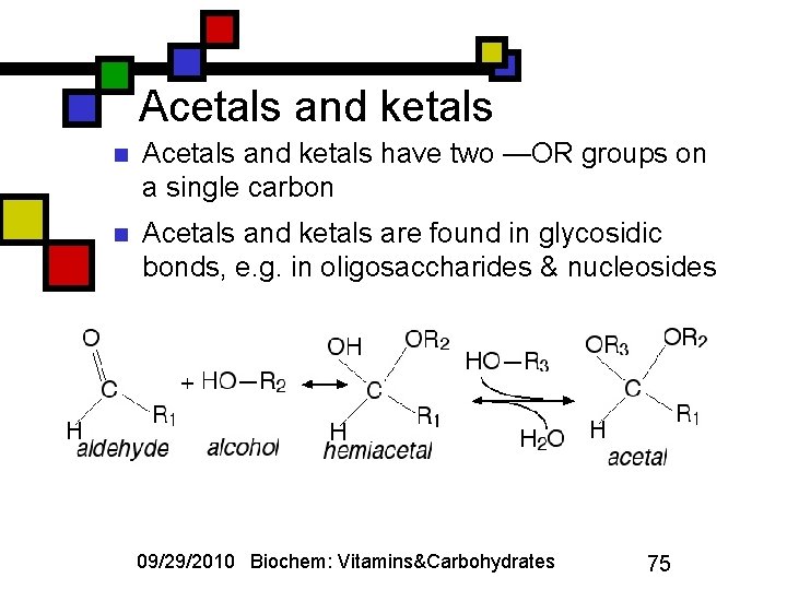 Acetals and ketals n Acetals and ketals have two —OR groups on a single