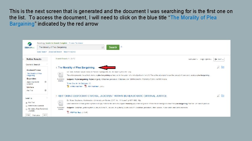 This is the next screen that is generated and the document I was searching This is the next screen that is generated and the document I was searching