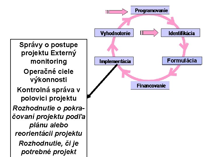 Správy o postupe projektu Externý monitoring Operačné ciele výkonnosti Kontrolná správa v polovici projektu