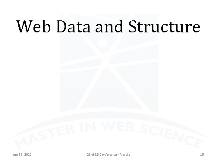 Web Data and Structure April 8, 2010 23 rd ESI Conference - Veroia 15