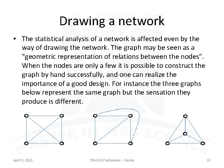 Drawing a network • The statistical analysis of a network is affected even by
