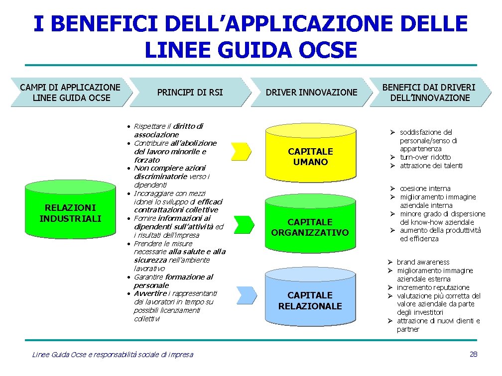 I BENEFICI DELL’APPLICAZIONE DELLE LINEE GUIDA OCSE CAMPI DI APPLICAZIONE LINEE GUIDA OCSE RELAZIONI