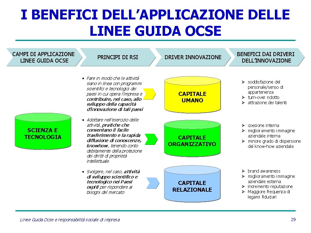 I BENEFICI DELL’APPLICAZIONE DELLE LINEE GUIDA OCSE CAMPI DI APPLICAZIONE LINEE GUIDA OCSE PRINCIPI
