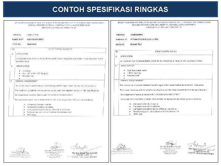 CONTOH SPESIFIKASI RINGKAS 