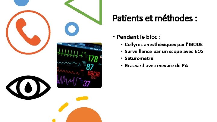 Patients et méthodes : • Pendant le bloc : • • Collyres anesthésiques par