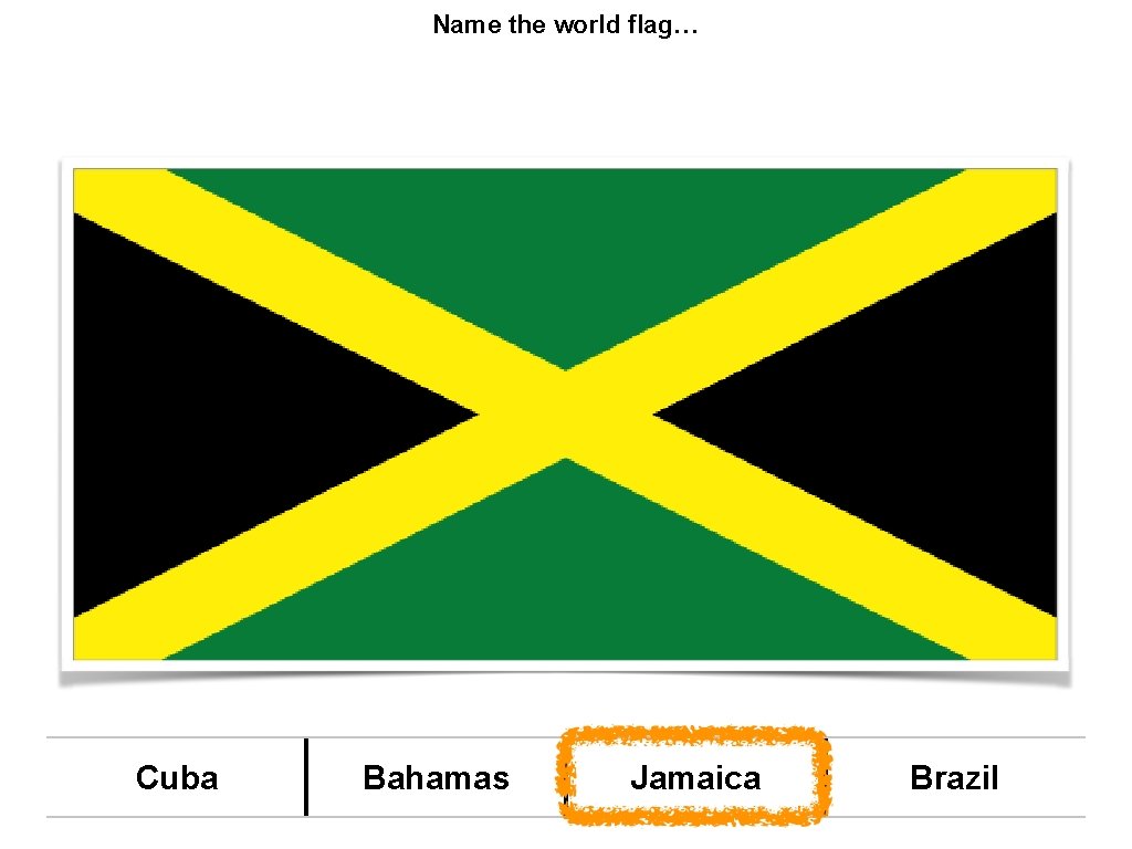 Name the world flag… Cuba Bahamas Jamaica Brazil 