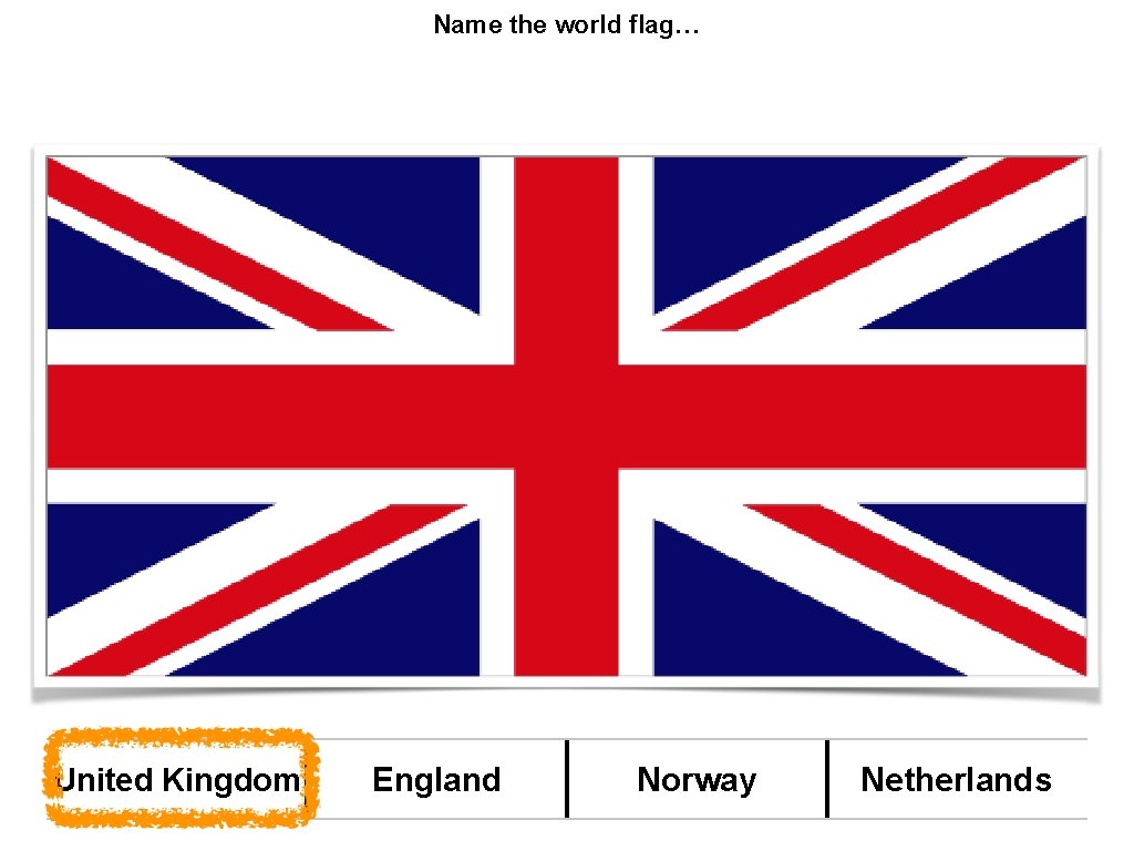 Name the world flag… United Kingdom England Norway Netherlands 
