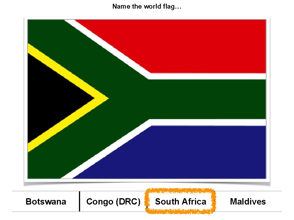 Name the world flag… Botswana Congo (DRC) South Africa Maldives 