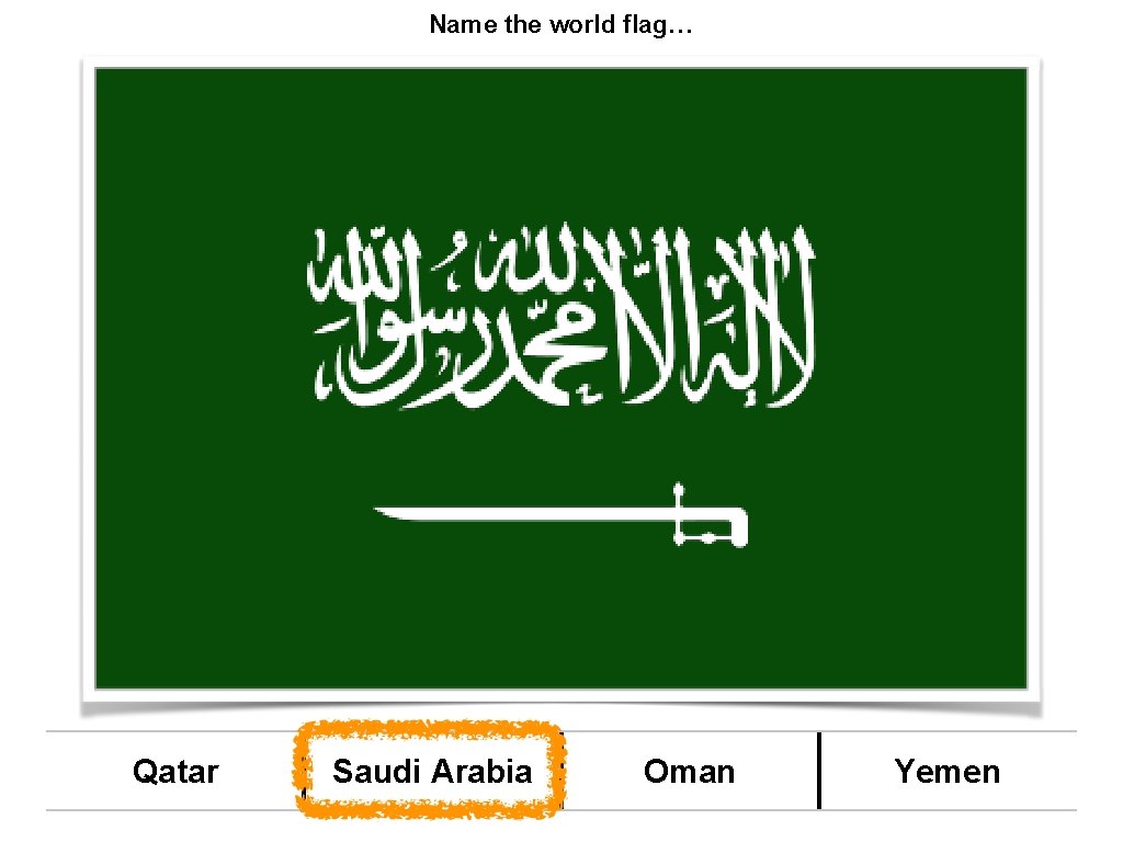 Name the world flag… Qatar Saudi Arabia Oman Yemen 