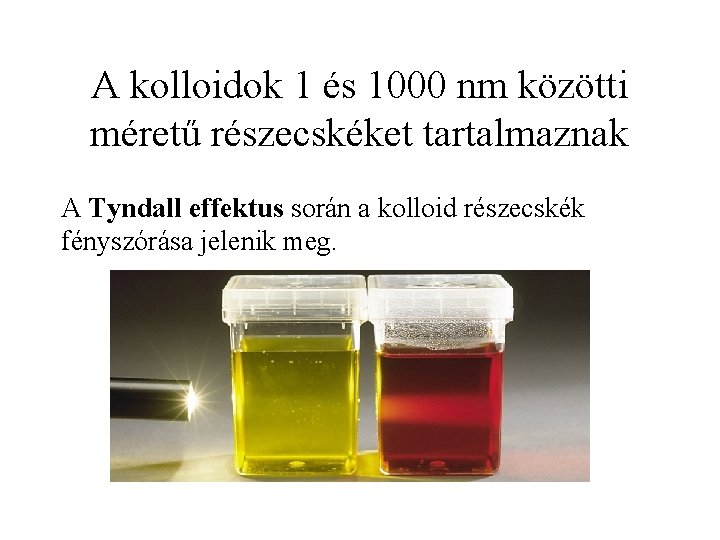 A kolloidok 1 és 1000 nm közötti méretű részecskéket tartalmaznak A Tyndall effektus során
