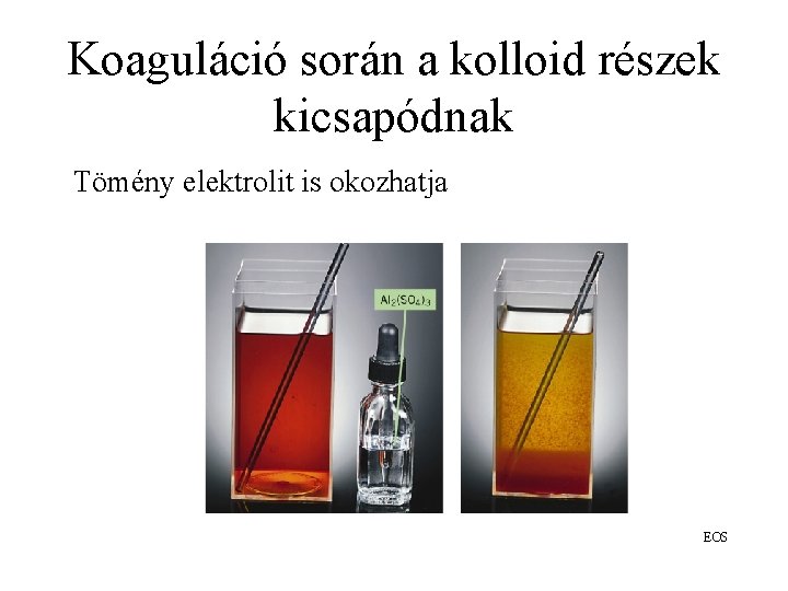 Koaguláció során a kolloid részek kicsapódnak Tömény elektrolit is okozhatja EOS 