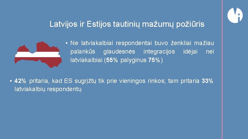 Latvijos ir Estijos tautinių mažumų požiūris • Ne latviakalbiai respondentai buvo ženkliai mažiau palankūs