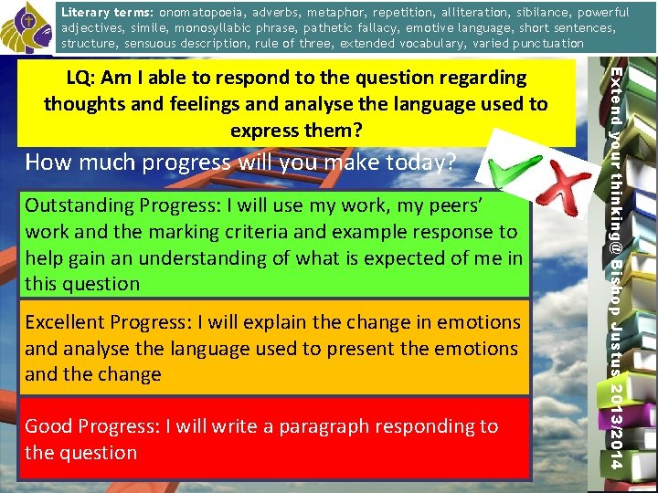 Literary onomatopoeia, metaphor, repetition, alliteration, sibilance, Literary terms: Techniques: Dramaticadverbs, irony, imagery, simile, metaphor,