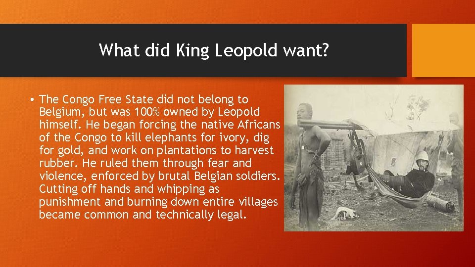 What did King Leopold want? • The Congo Free State did not belong to