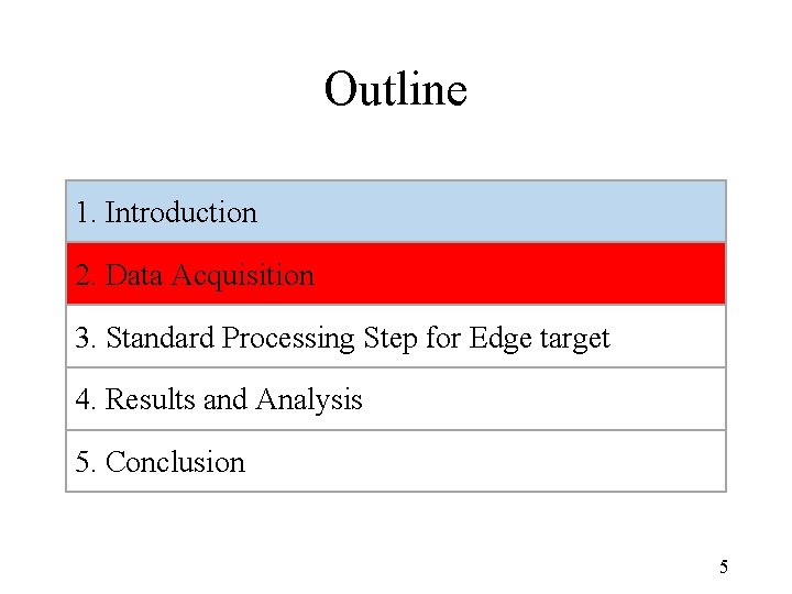 Outline 1. Introduction 2. Data Acquisition 3. Standard Processing Step for Edge target 4.