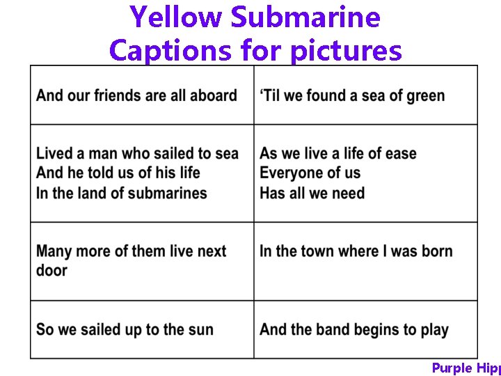 Yellow Submarine Captions for pictures Purple Hipp 