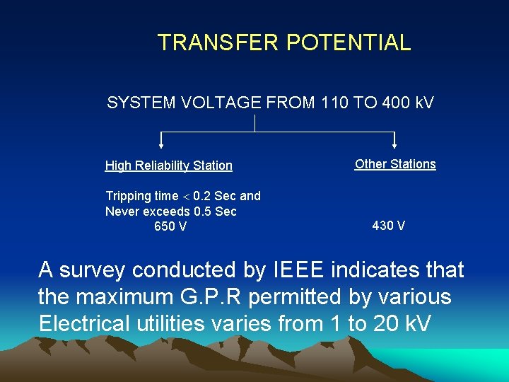 TRANSFER POTENTIAL SYSTEM VOLTAGE FROM 110 TO 400 k. V High Reliability Station Tripping