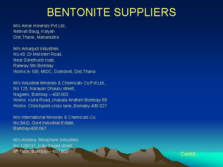 BENTONITE SUPPLIERS M/s Amar minerals Pvt Ltd. , Netivali Baug, Kalyan Dist. Thane, Maharastra