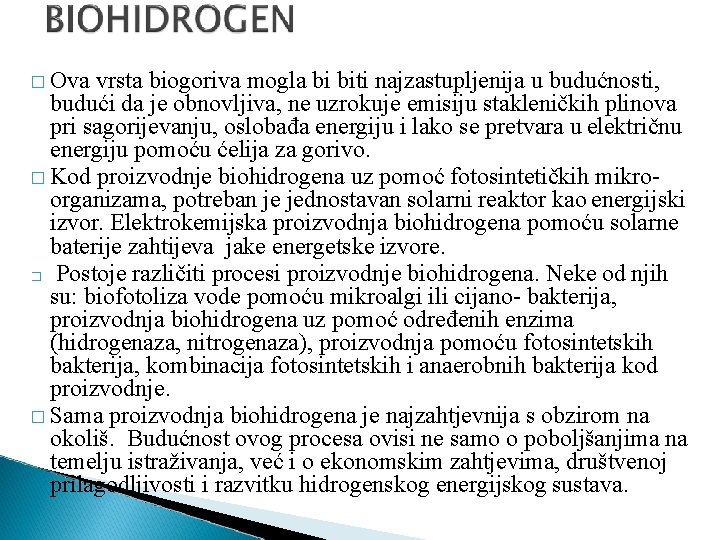 � Ova vrsta biogoriva mogla bi biti najzastupljenija u budućnosti, budući da je obnovljiva,