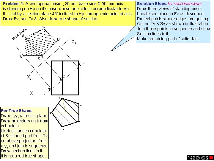 Problem 1: A pentagonal prism , 30 mm base side & 50 mm axis