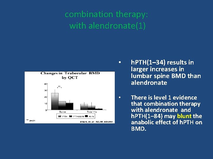 combination therapy: with alendronate(1) • h. PTH(1– 34) results in larger increases in lumbar