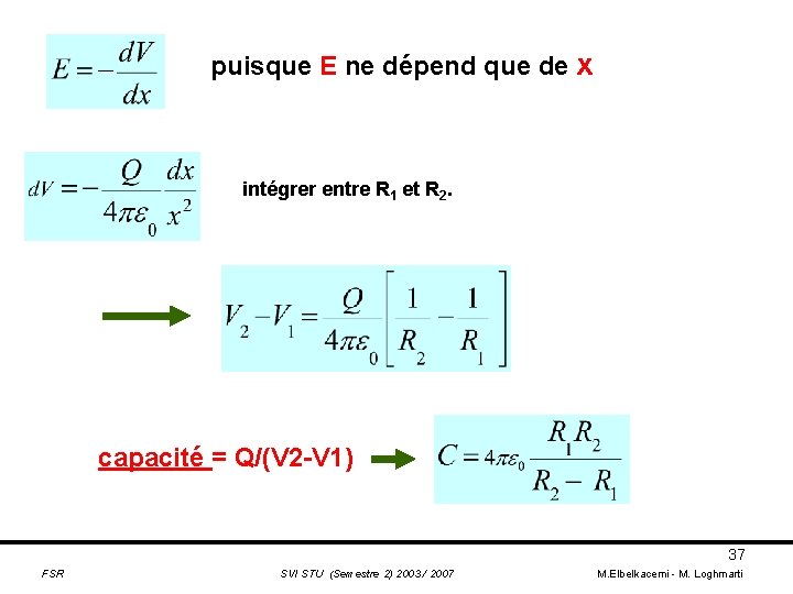 puisque E ne dépend que de x intégrer entre R 1 et R 2.