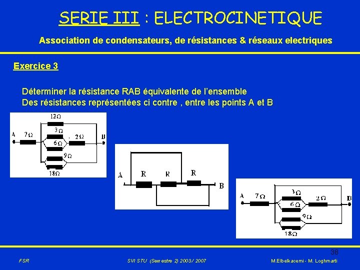 SERIE III : ELECTROCINETIQUE Association de condensateurs, de résistances & réseaux electriques Exercice 3