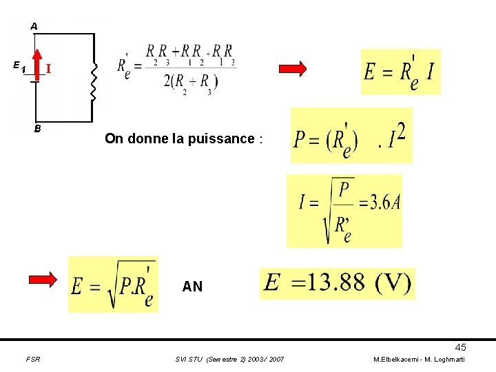 I On donne la puissance : AN 45 FSR SVI STU (Semestre 2) 2003