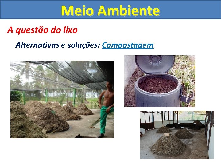 Meio Ambiente A questão do lixo Alternativas e soluções: Compostagem 