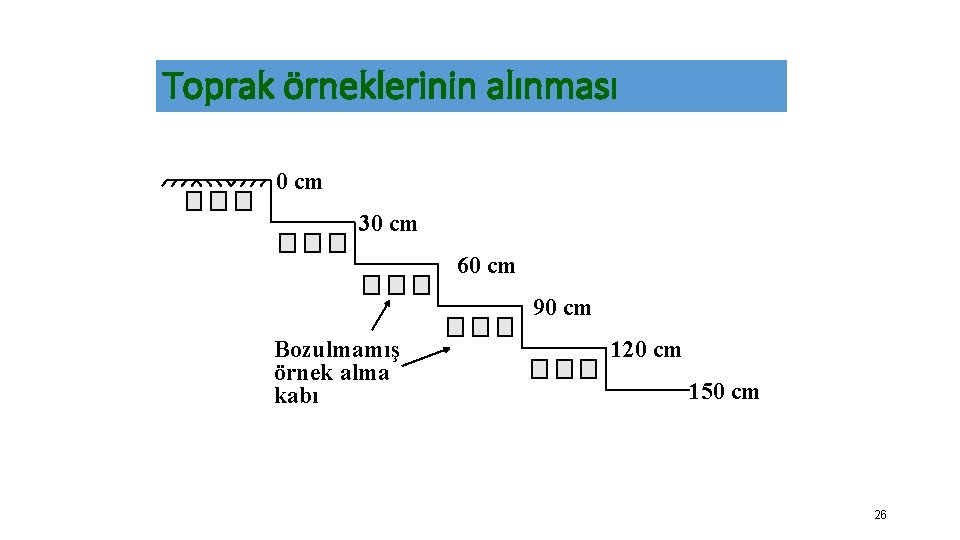 Toprak örneklerinin alınması 0 cm 30 cm 60 cm 90 cm Bozulmamış örnek alma