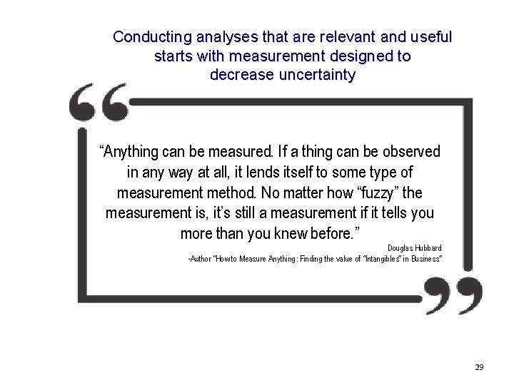 Conducting analyses that are relevant and useful starts with measurement designed to decrease uncertainty